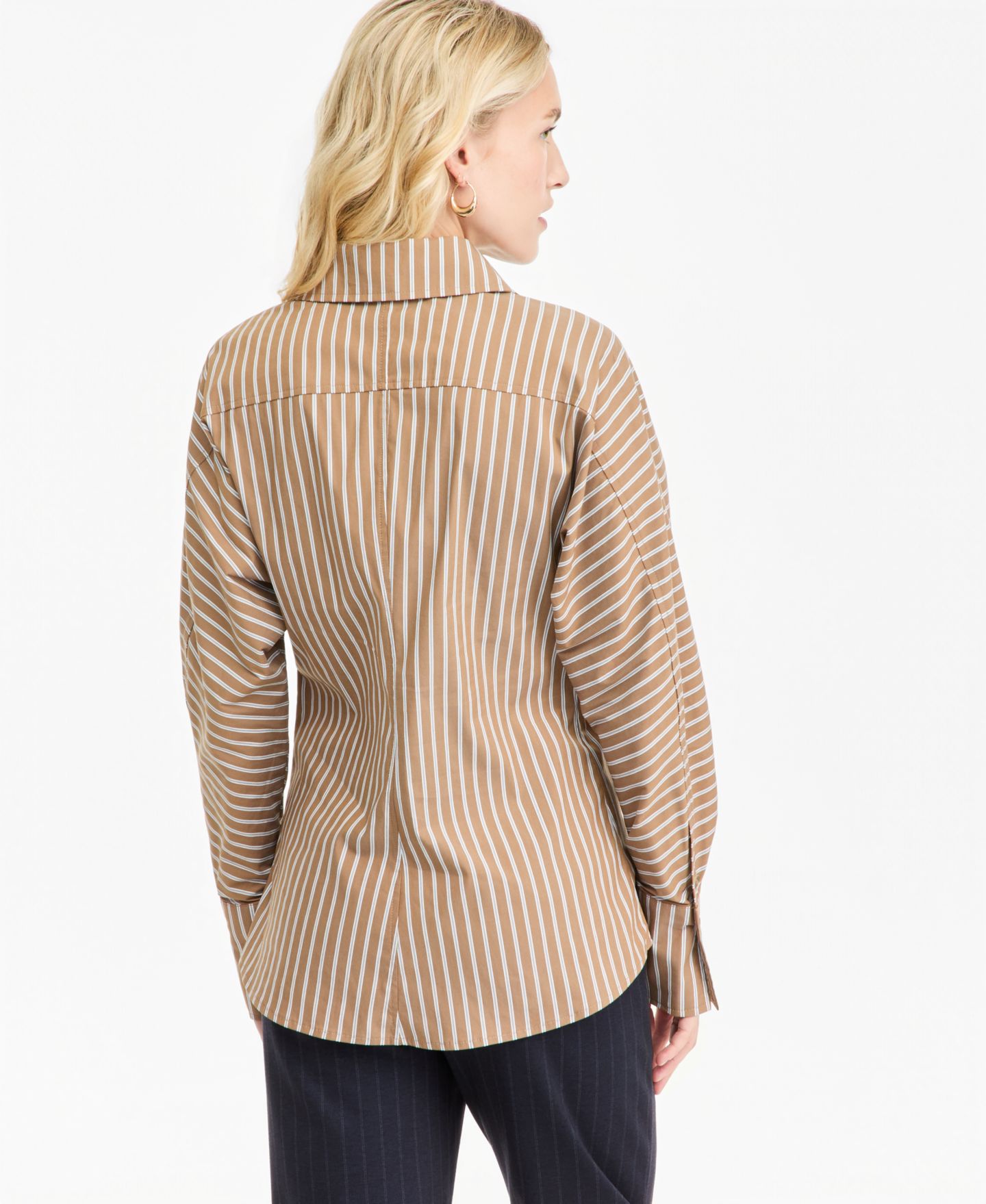 Женская рубашка Bar III Collared Striped Poplin Tie, цвет: Коричневый комбинированный — фото 2
