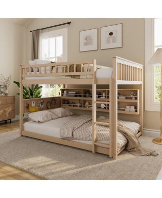Full over Full Bunk Bed with Shelving, Lights, and Pegboard