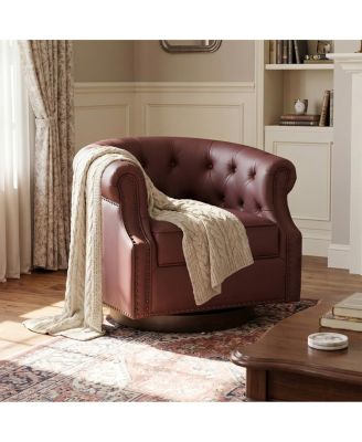 360 Swivel PU Leather Accent Chair with Tufted Curved Back
