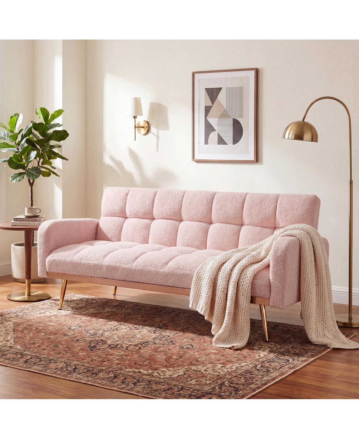 Streamdale Furniture 69" Soft Teddy Fleece Adjustable Sofa Bed for Small Spaces