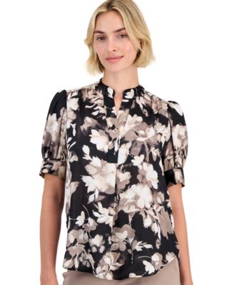 Petite Y-Neck Puff-Sleeve Top