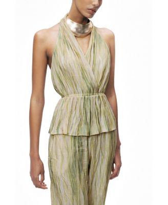 Women's Halterneck Peplum Top with Ring Chain Back Detail