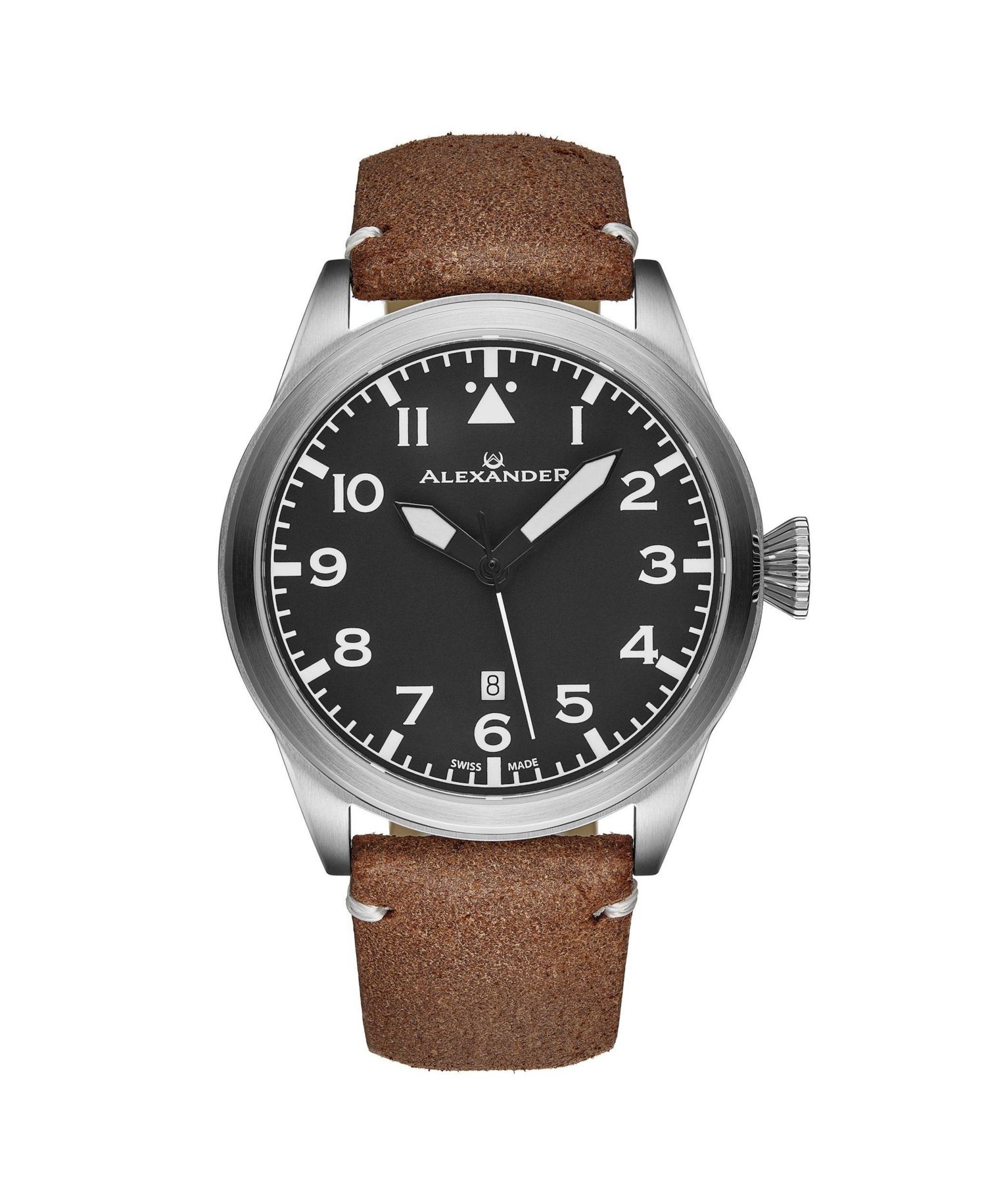 Men's Swiss Made Aviator A601.02 Quartz Watch with Dial, Suede Leather Strap, Sapphire Crystal, 42mm