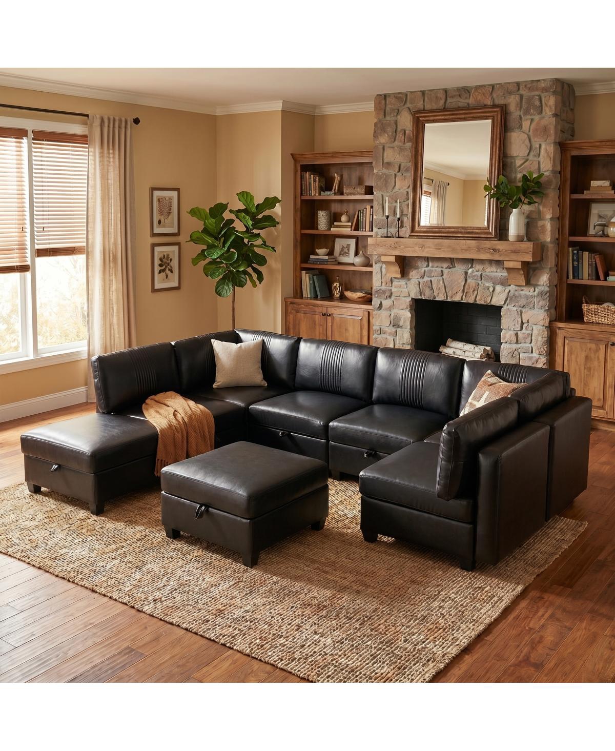 Streamdale Furniture Flexible Modular Pu Sofa with Storage and Sleeper Function