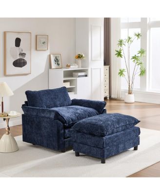 44.5" Modern Chenille Accent Chair with Ottoman