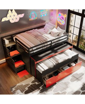 Full XL Loft Bed with Desk, Trundle, Storage Steps, and Drawers