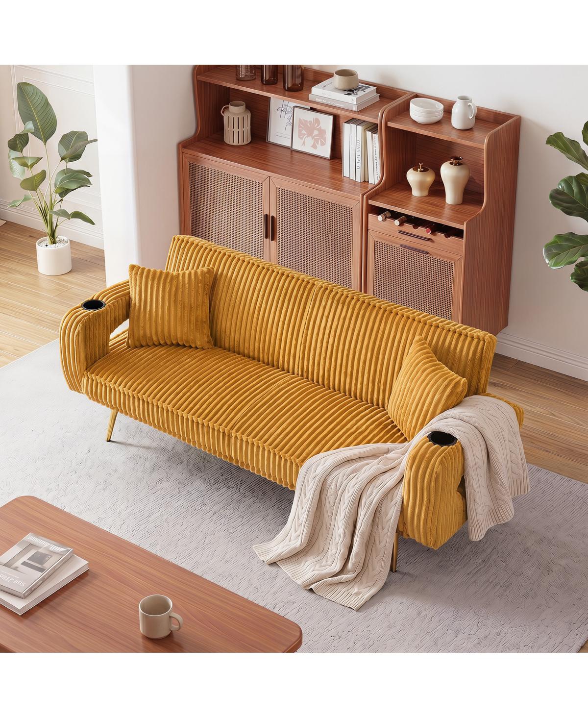 Streamdale Furniture 74.01" Minimalist Corduroy Sofa Bed with Pillows