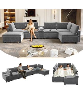  121.2" Modular U-Shaped Cloud Sectional Sofa with Storage and USB