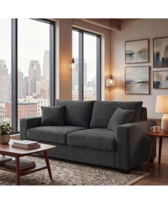 69-inch Two-Seater Textured Fabric Sofa with 2 Throw Pillows