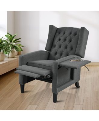 Manual Adjustable Wingback Recliner with Side Table and USB Ports