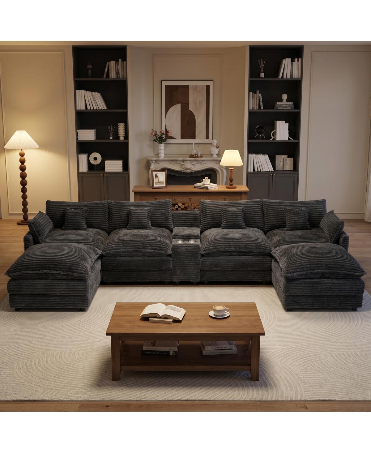 Streamdale Furniture 145" U-Shaped Oversized Corduroy Modular Cloud Sectional Sofa