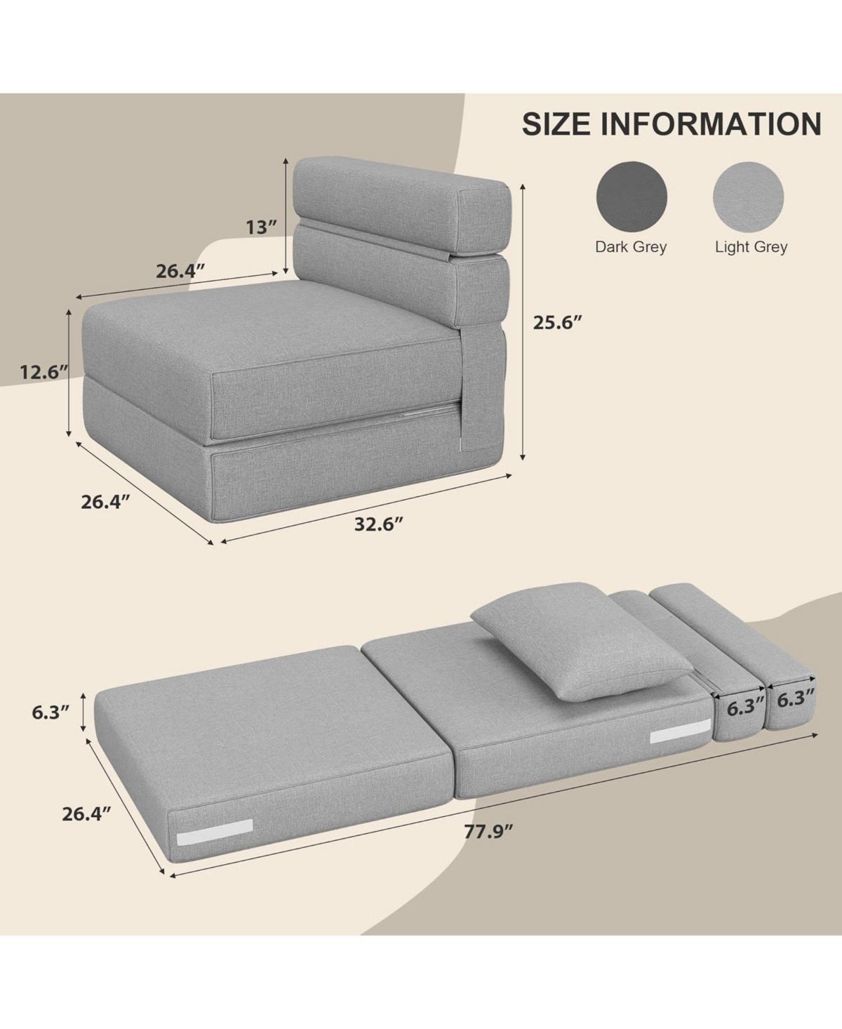gaomon Folding Sofa Bed With Upgraded Pillow, Convertible Sleeper Chair- Modern Comfortable Sofa Bed Linen Fabric