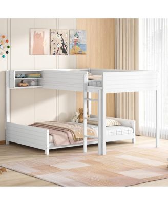 Full XL over Full XL Wooden Bunk Bed with Storage, Ladder, and Slat Support