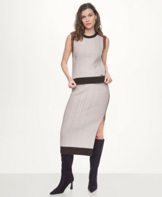 Women's Color Block Cable-Knit Crewneck Sweater and Midi Pencil Skirt