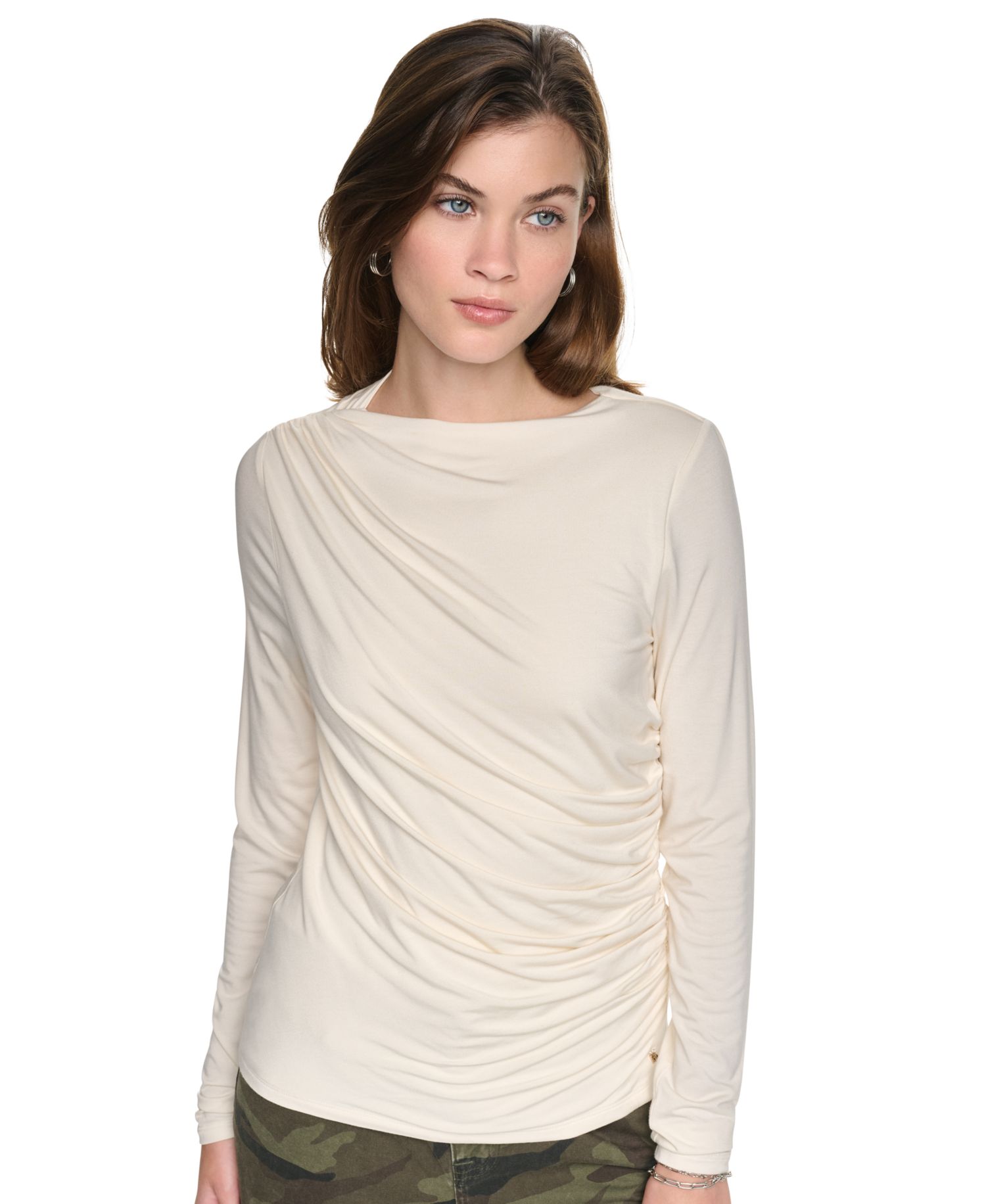 Women's Ruched Long-Sleeve Crewneck Top