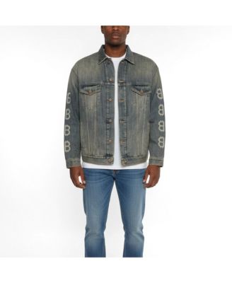 Men's Unisex Crypto Print Denim Faded Oversized Jacket