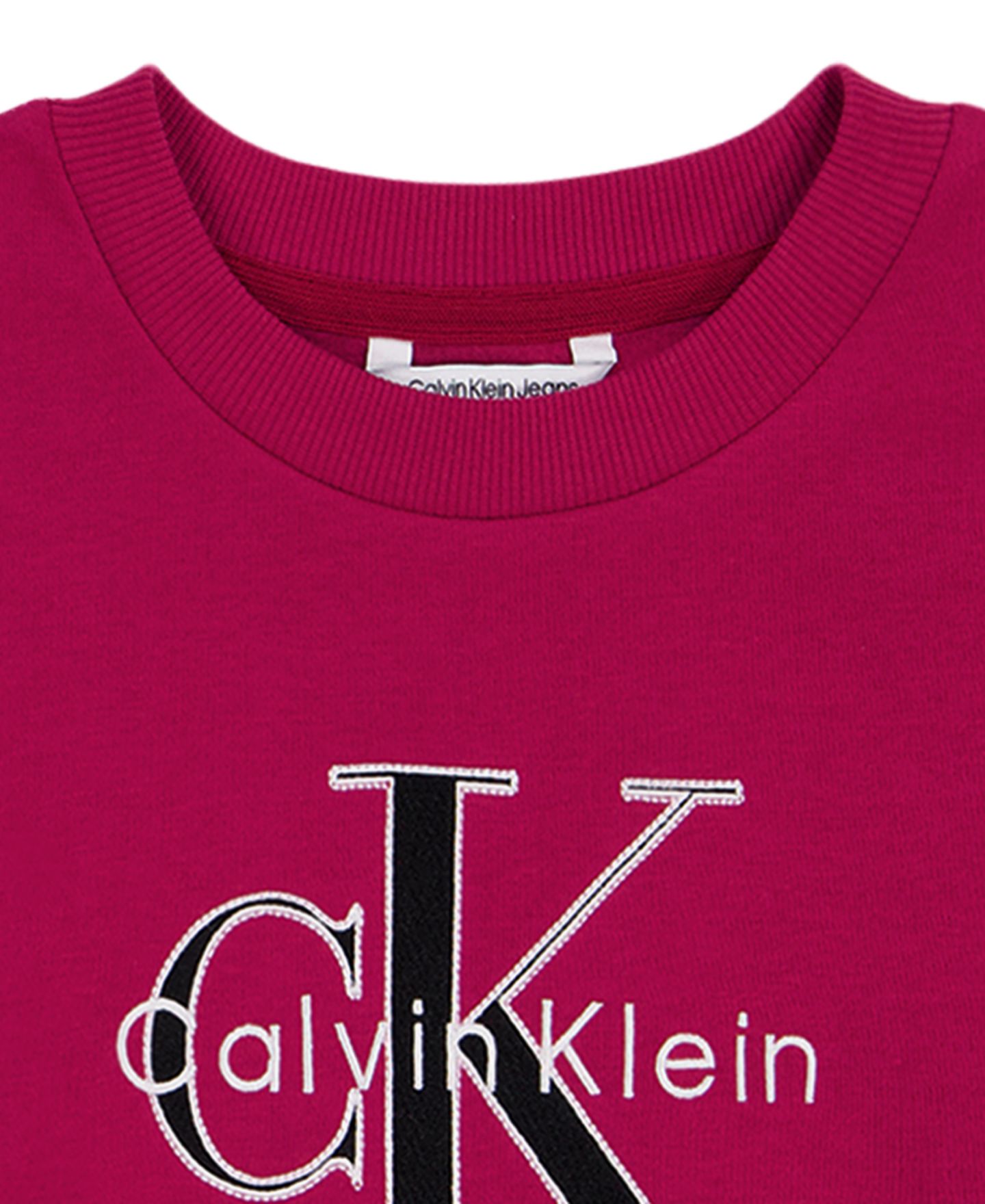Толстовка Calvin Klein Monologo Drop-Shoulder Fleece Crewneck для девочек, цвет: Сангрия — фото 3