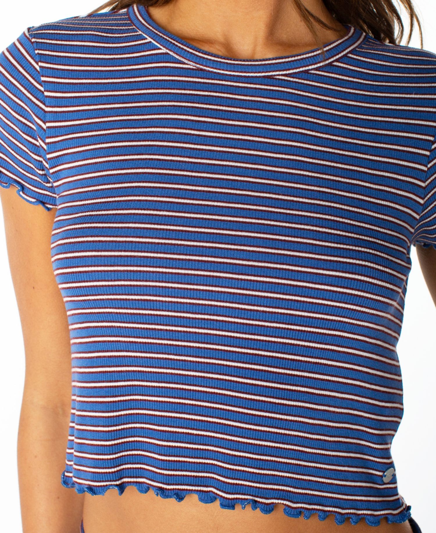 Women's Poolside Crop Striped Short-Sleeve Crewneck T-Shirt