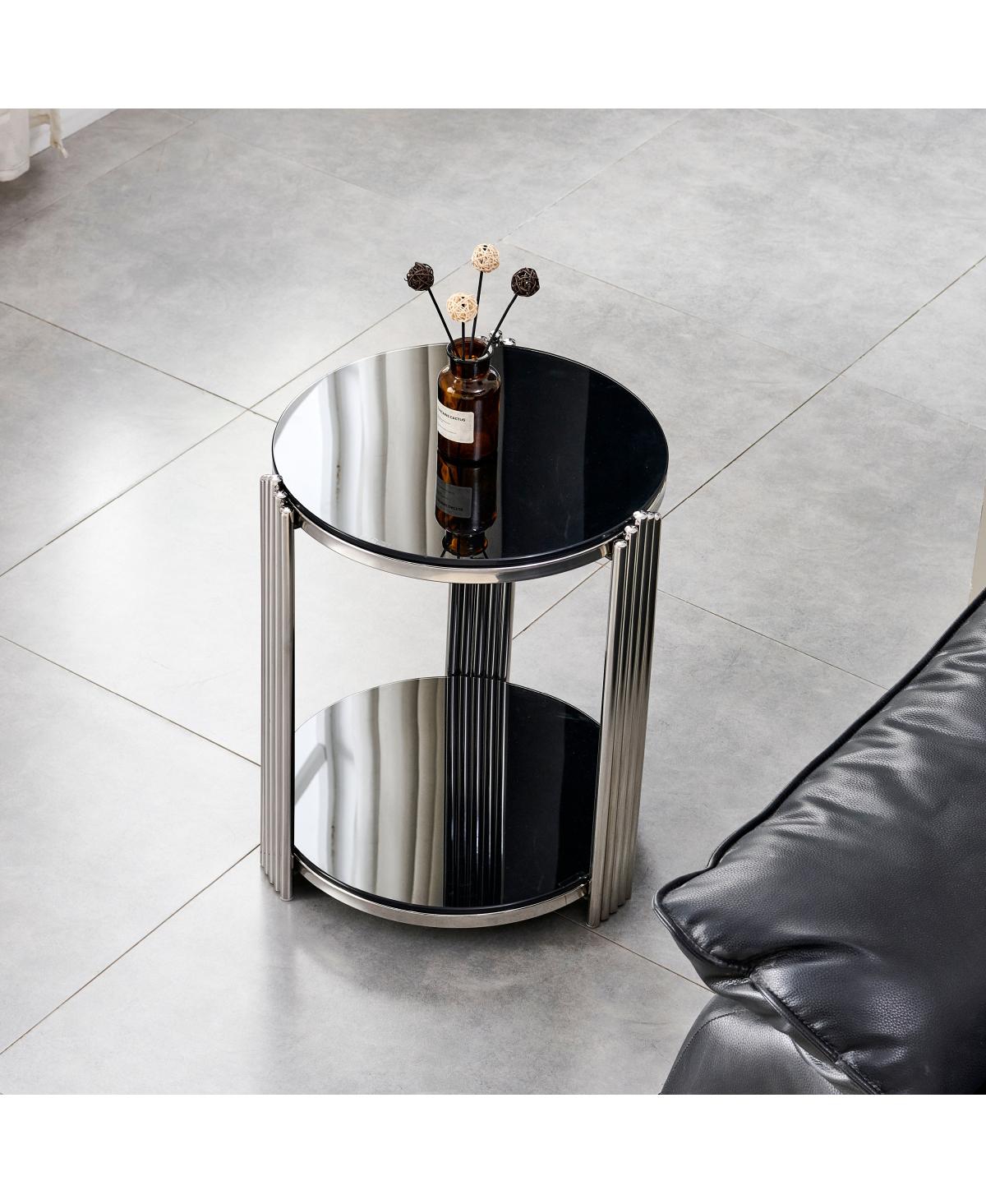 Streamdale Furniture Modern Round 2-Tier Tempered Glass and Stainless Steel End Table