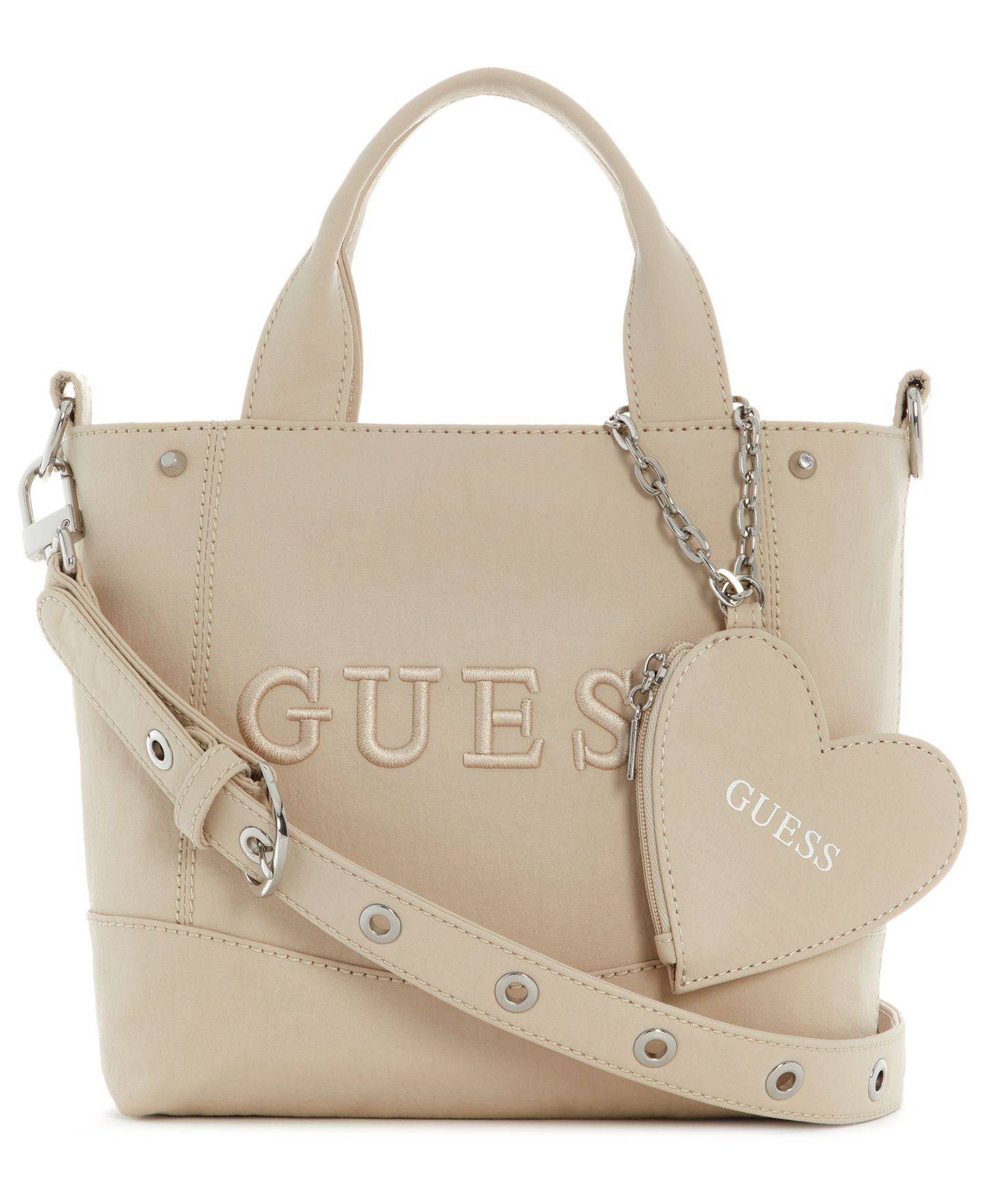 Женская сумка GUESS Sasha Small Heart Charm Tote Handbag, цвет: Чёрный — фото 1