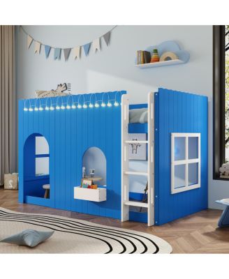 Twin Size Kids Loft Bed with Warm LED Light String