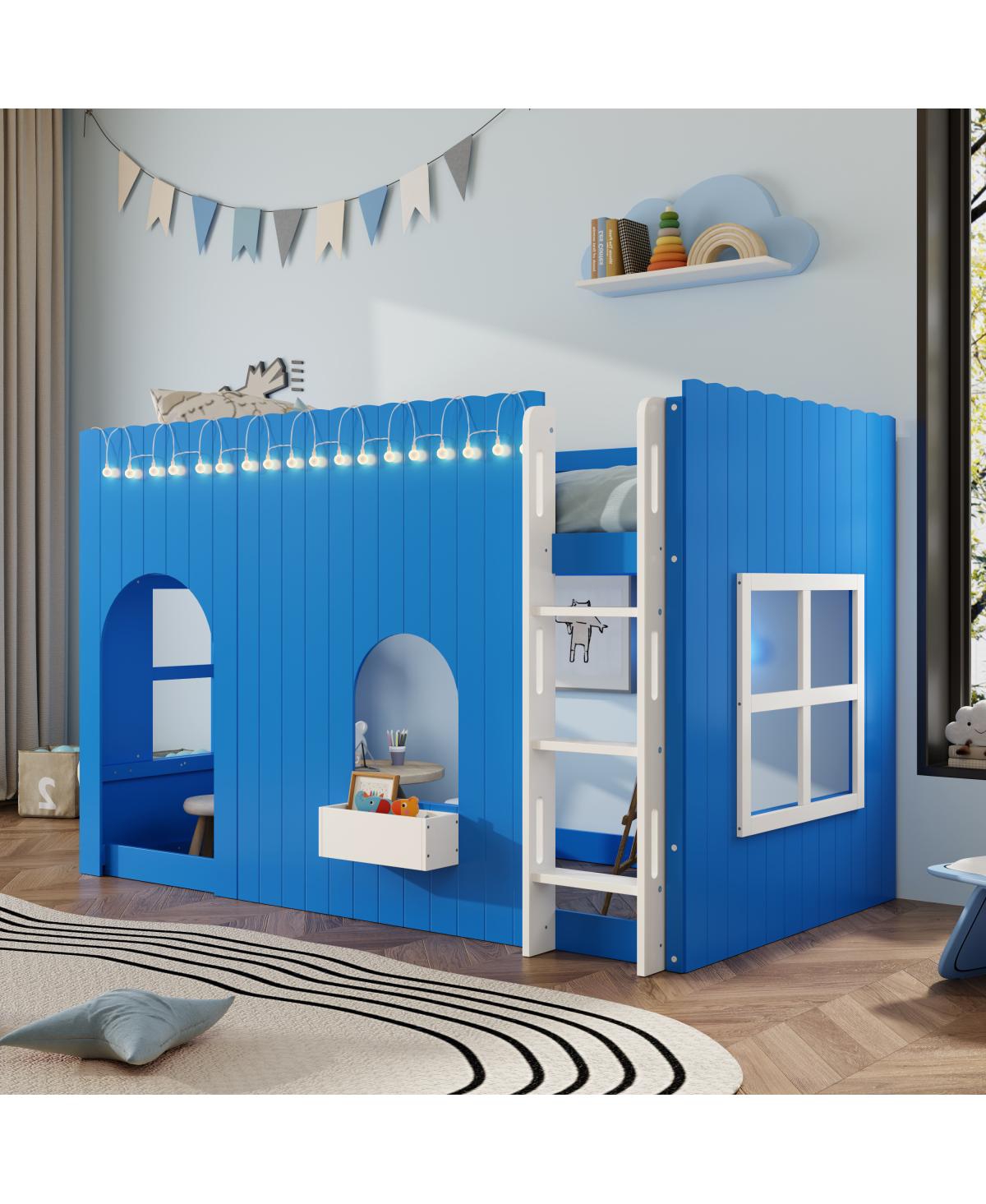 Streamdale Furniture Twin Size Kids Loft Bed with Warm Led Light String