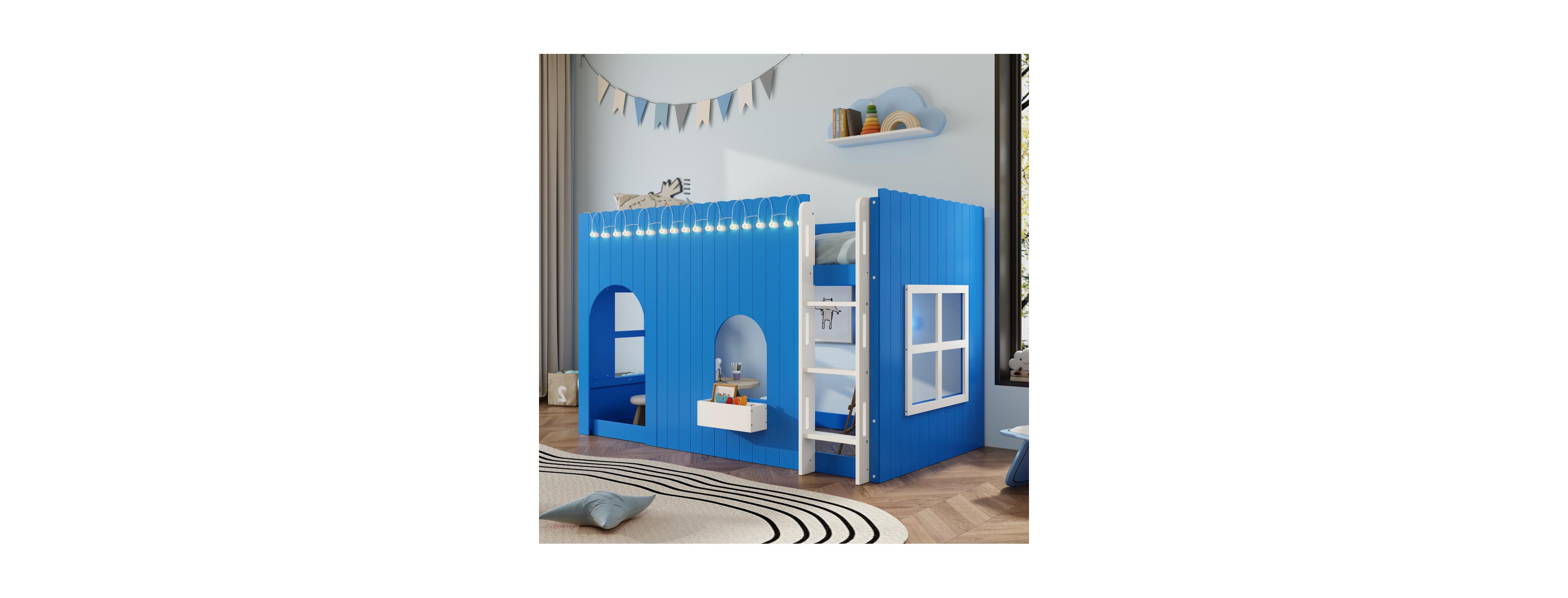Streamdale Furniture Twin Size Kids Loft Bed with Warm Led Light String