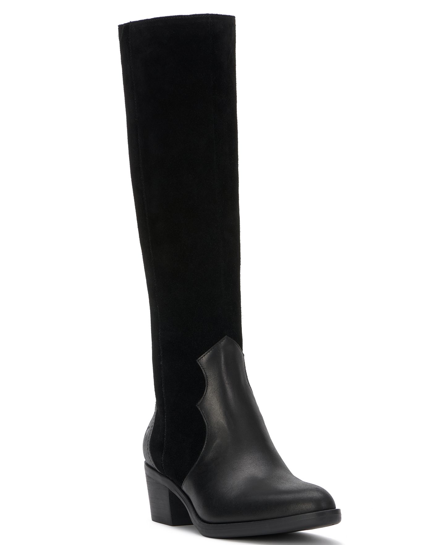 Женские ботинки Lucky Brand Frahna Almond Toe Stacked Heel Knee, цвет: Чёрный замшевый — фото 1