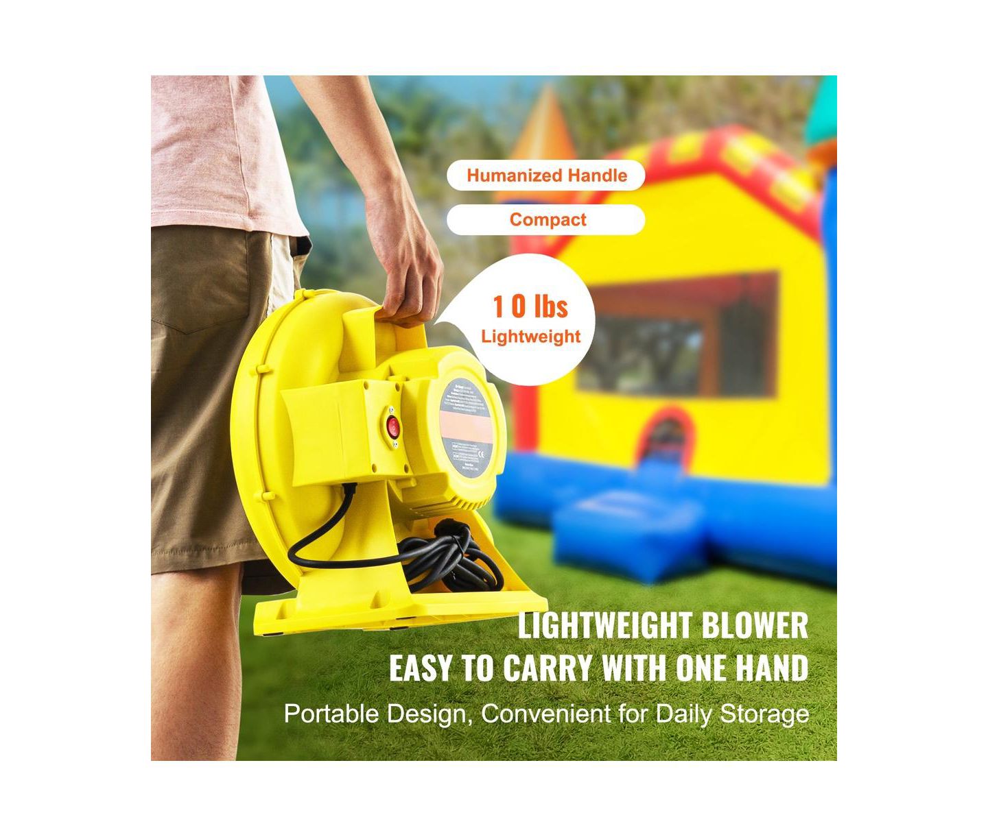 Детские игрушки SUGIFT 450W Inflatable Bounce House Blower Pump Fan with 1750Pa Wind Pressure, цвет: Жёлтый — фото 4