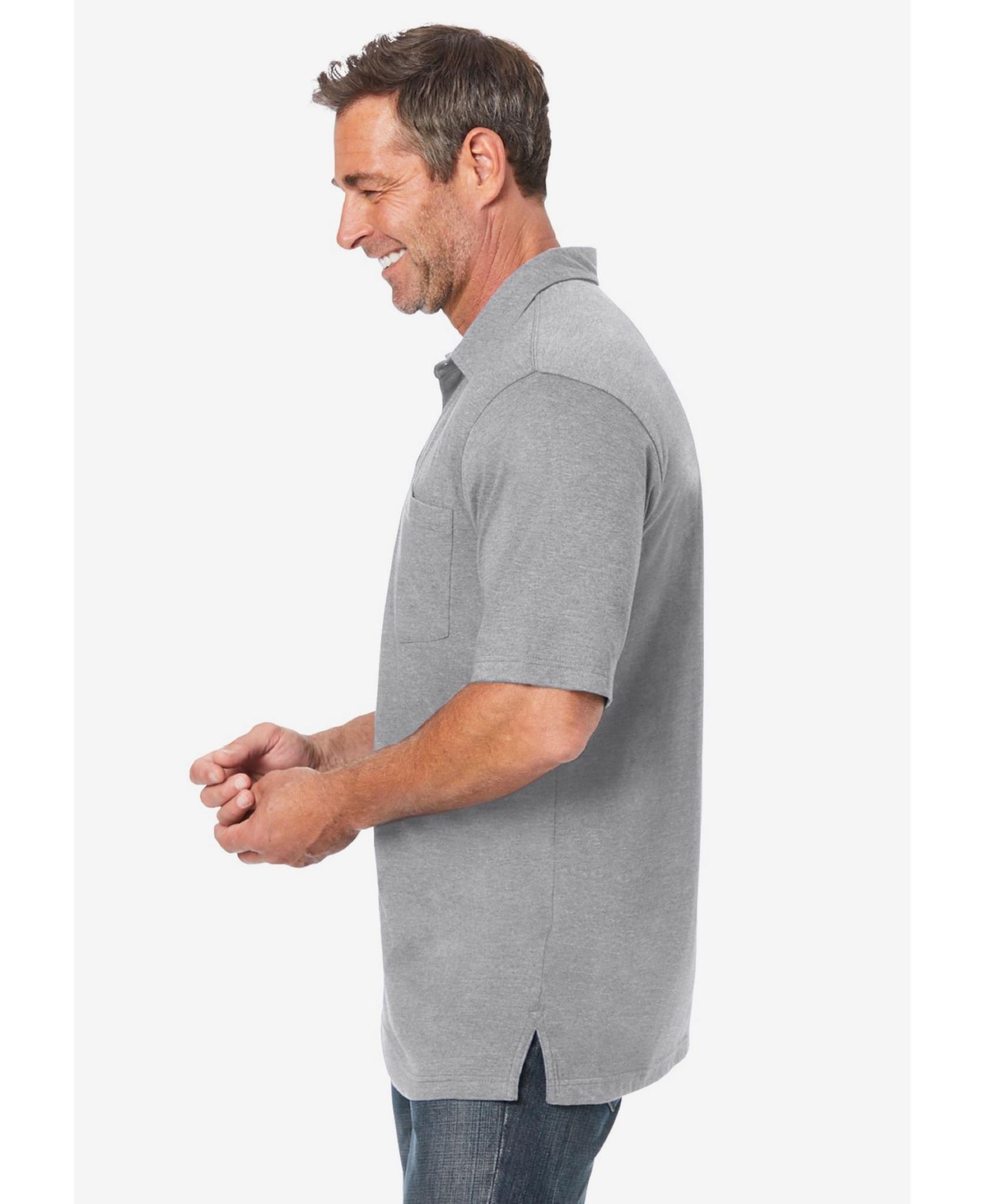 Мужское поло KingSize Shrink-Less Lightweight Polo, цвет: Меланжевый серый — фото 3