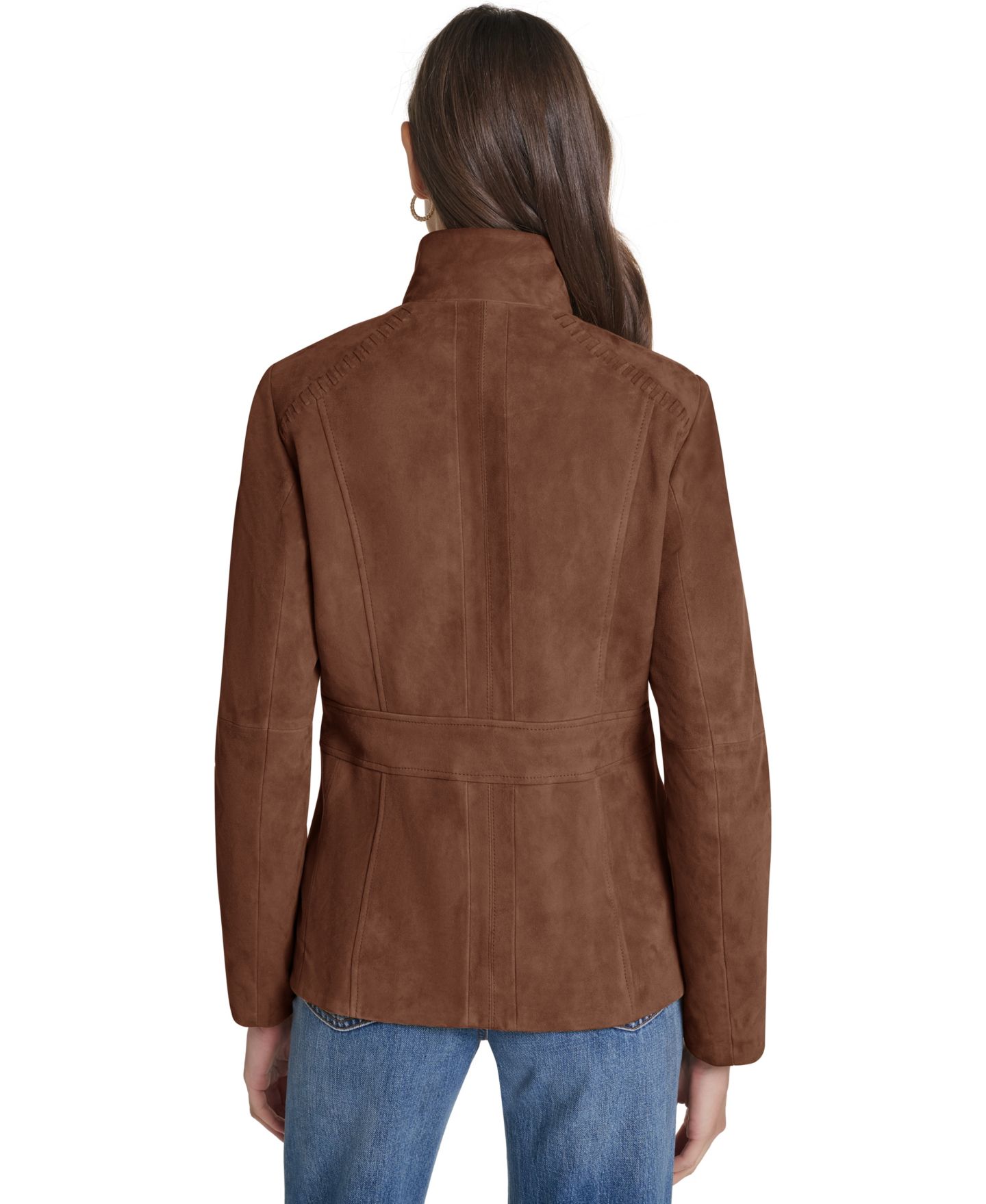 Женская куртка Cole Haan Suede Zip Up Jacket with Stitch Detailing, цвет: Шоколадный — фото 5