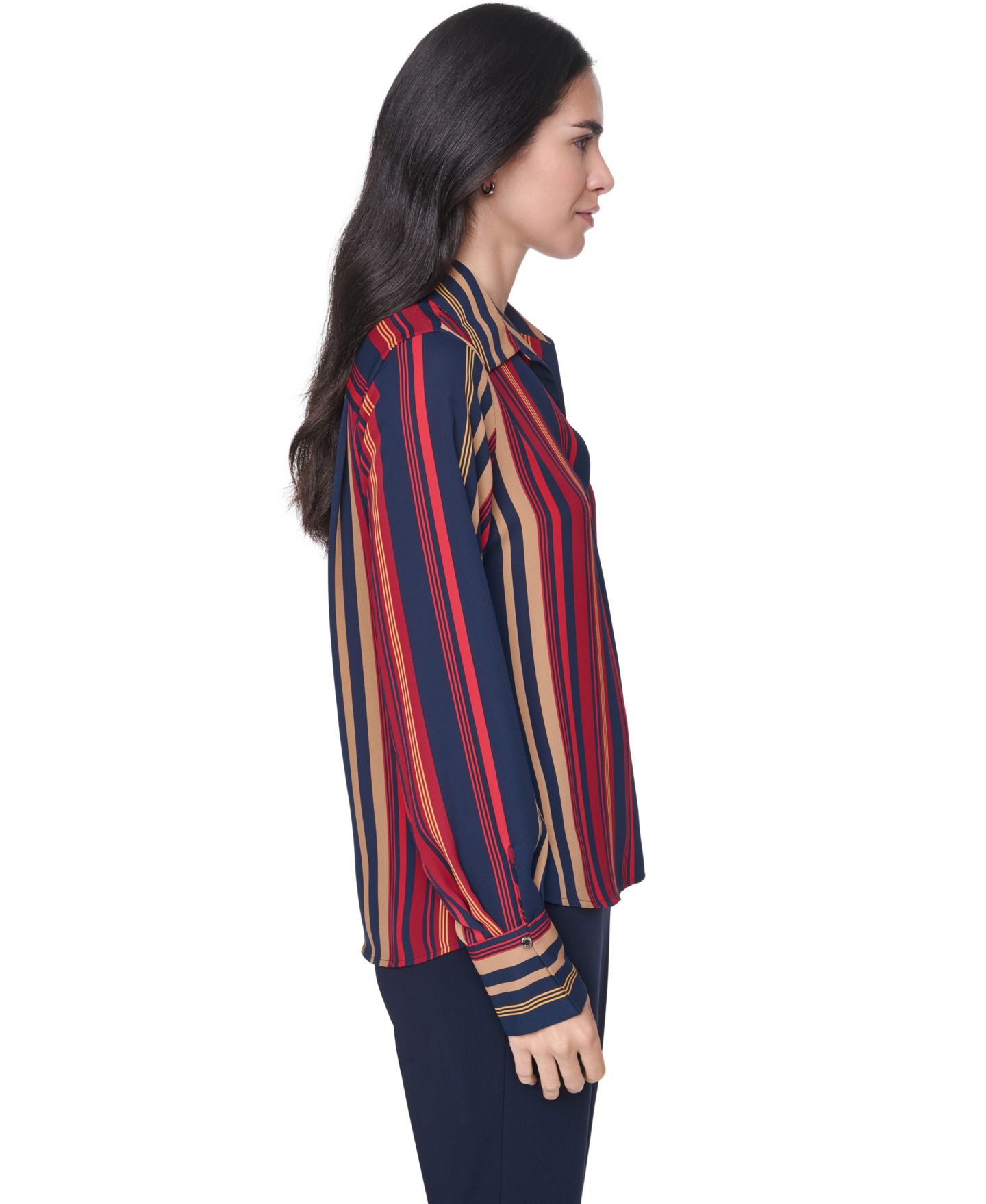 Женская блузка Tommy Hilfiger Long-Sleeve Striped Popover Blouse, цвет: Полуночный разноцветный — фото 3