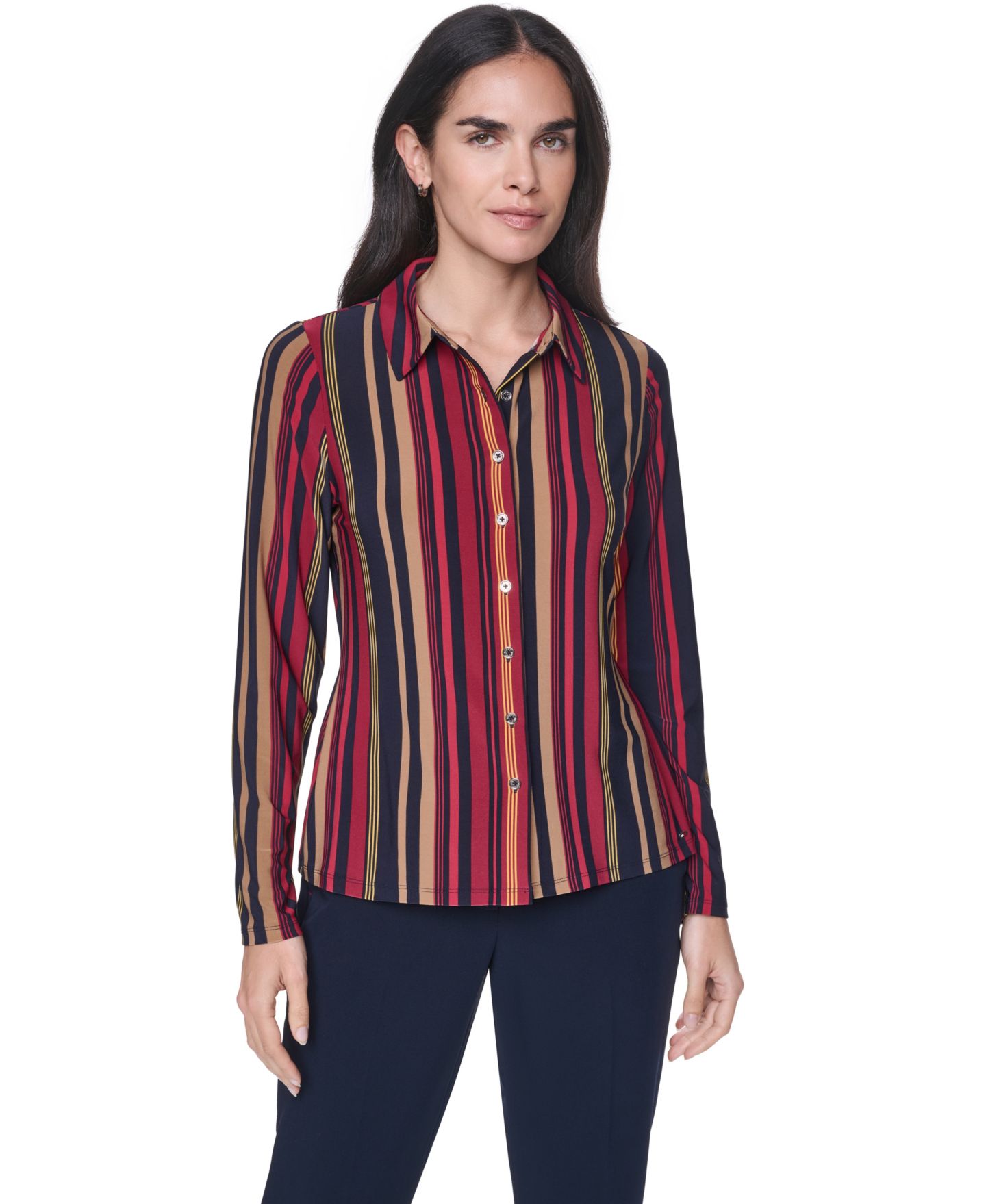 Женский топ Tommy Hilfiger Long-Sleeve Striped Knit Button-Up Top, цвет: Полуночный разноцветный — фото 3