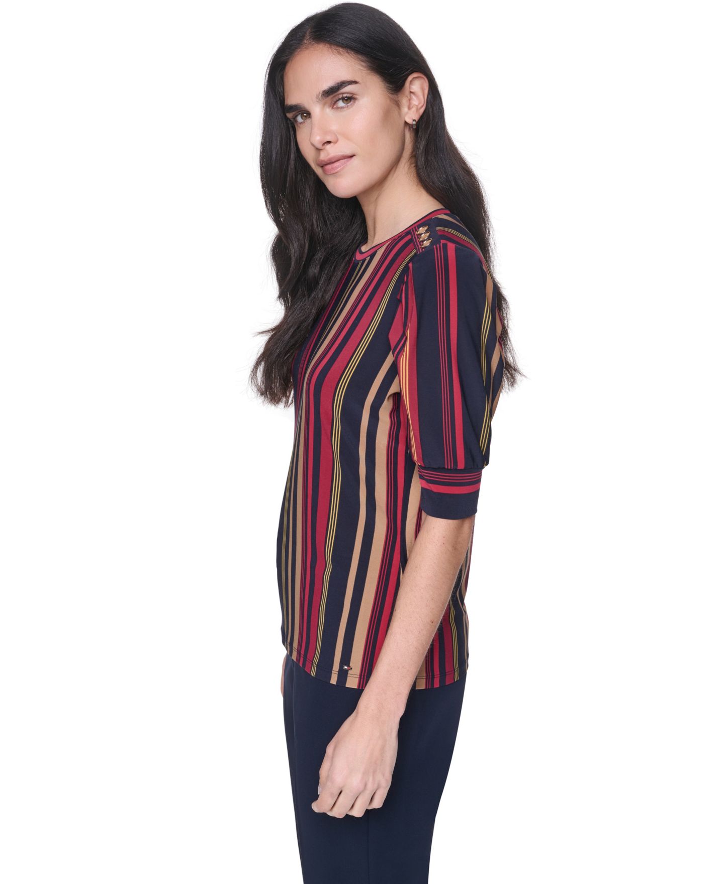 Женский топ Tommy Hilfiger Short-Sleeve Striped Top, цвет: Полуночный разноцветный — фото 3