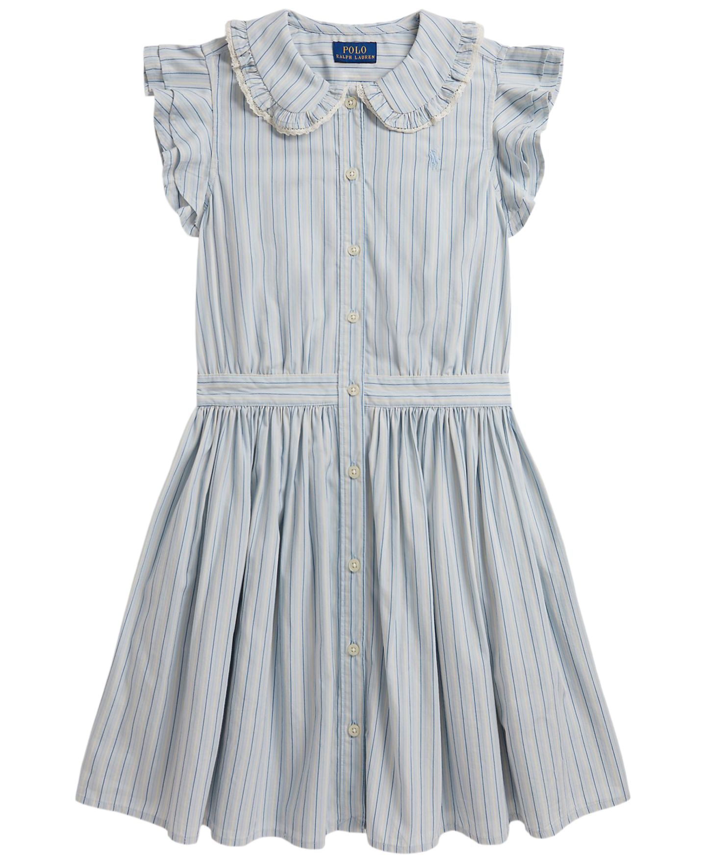 Платье Polo Ralph Lauren Striped Cotton Poplin Shirt Dress для девочек, цвет: Синий — фото 1