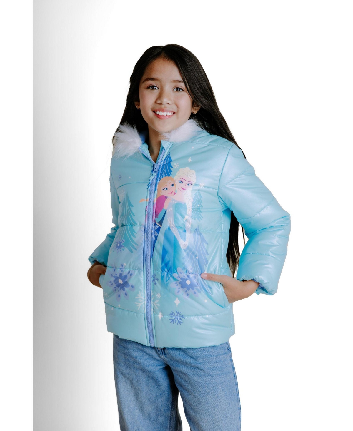 Frozen Minnie Mouse Girls' 6-12 Faux Fur Hooded Puffer Coat