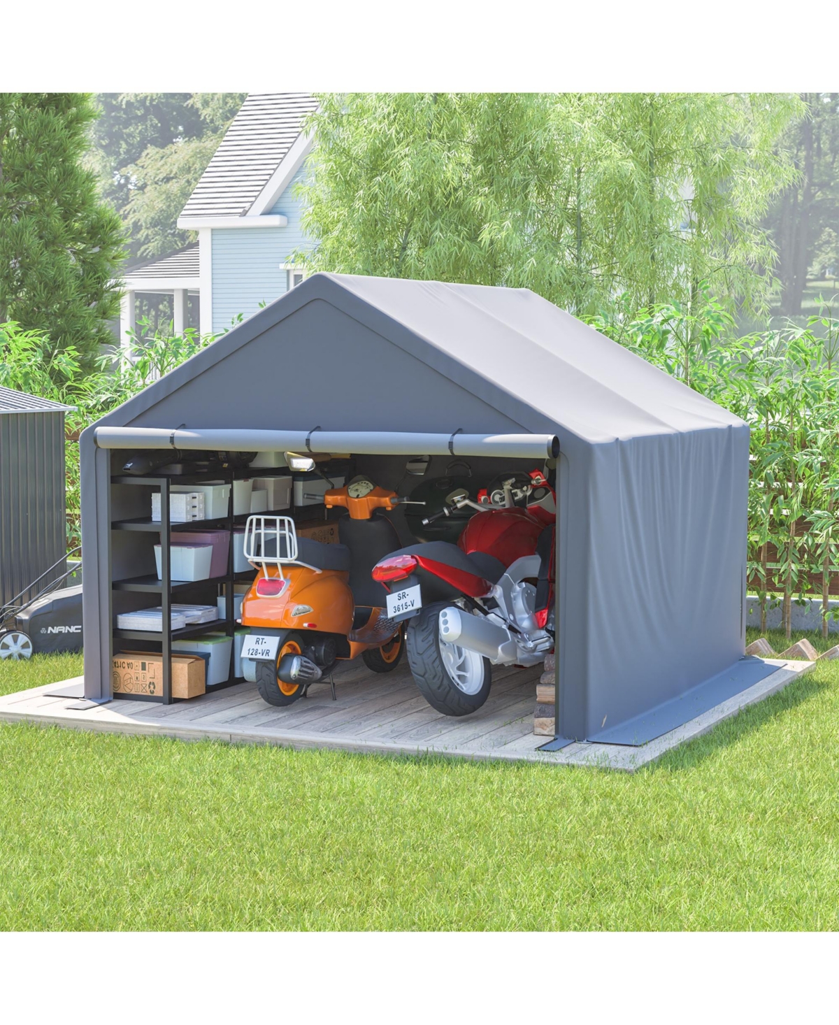 Clihome 10x10 Feet Storage Shed, Waterproof Uv Resistant Shelter with Roll-Up Door and Mesh Windows