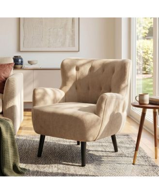 Modern Upholstered Accent Armchair with Rubber Wood Legs