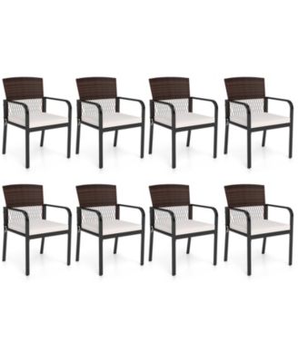 Outdoor Dining Chairs Set of 8 With Sturdy Metal Frame and Sponge Padded Cushion