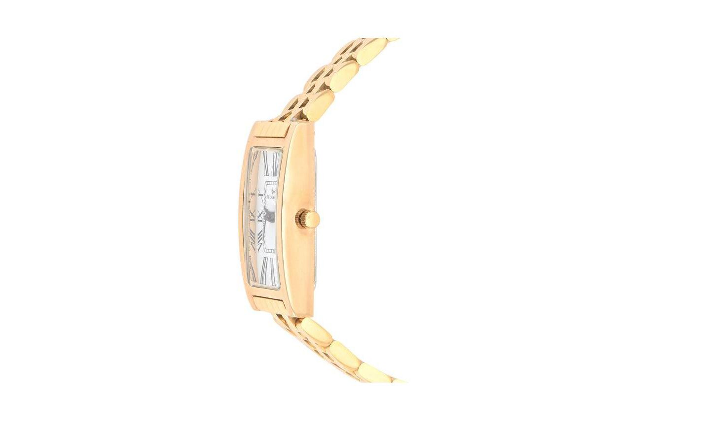 Женские часы Peugeot 35x18mm 14K Gold-Plated Rectangular Roman Numeral Stainless Steel Watch, цвет: Золотой — фото 3