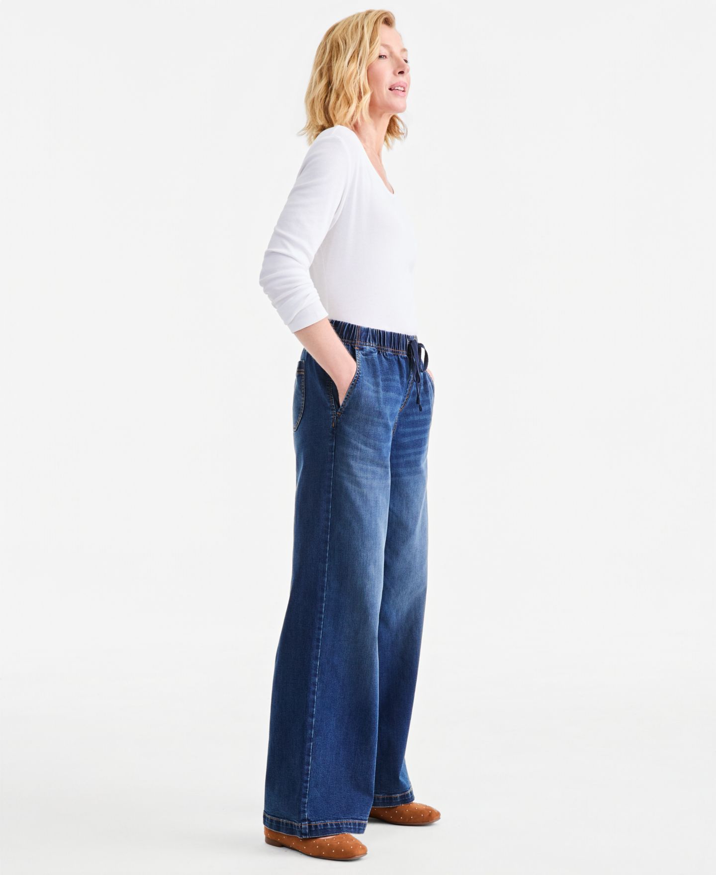 Женские джинсы Style & Co High-Rise Wide-Leg Pull-On Denim Jeans, цвет: Варёный — фото 2