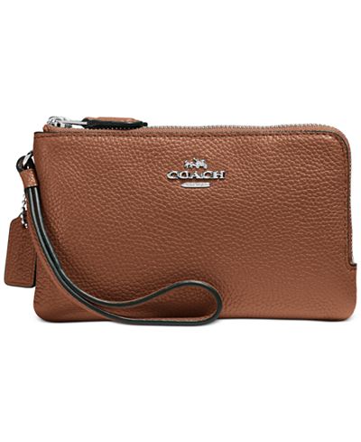 COACH Double Corner Zip Wristlet in Pebble Leather - Handbags & Accessories - Macy&#39;s