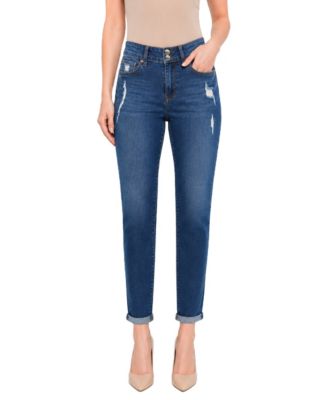Women's Two Button Tummy Tuck High Rise Roll Cuff Skinny