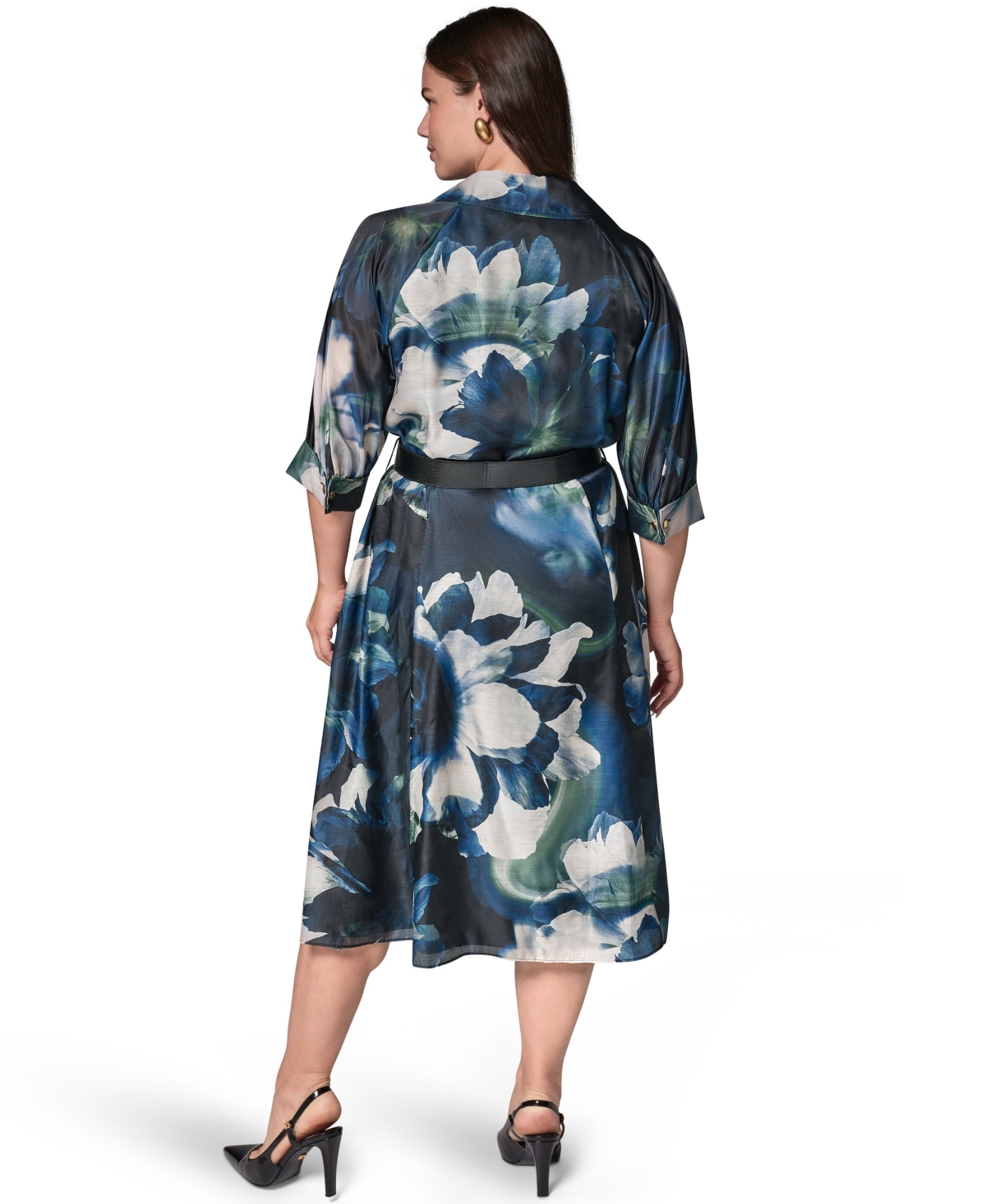Donna Karan New York Plus Collared Belted Printed Midi Shirtdress