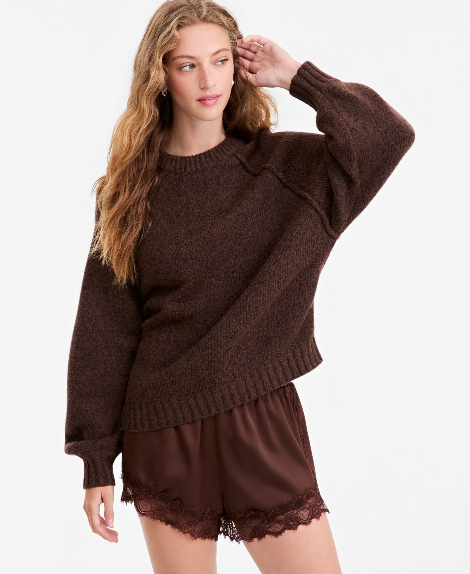 Petite Raglan Slouchy Crew Sweater