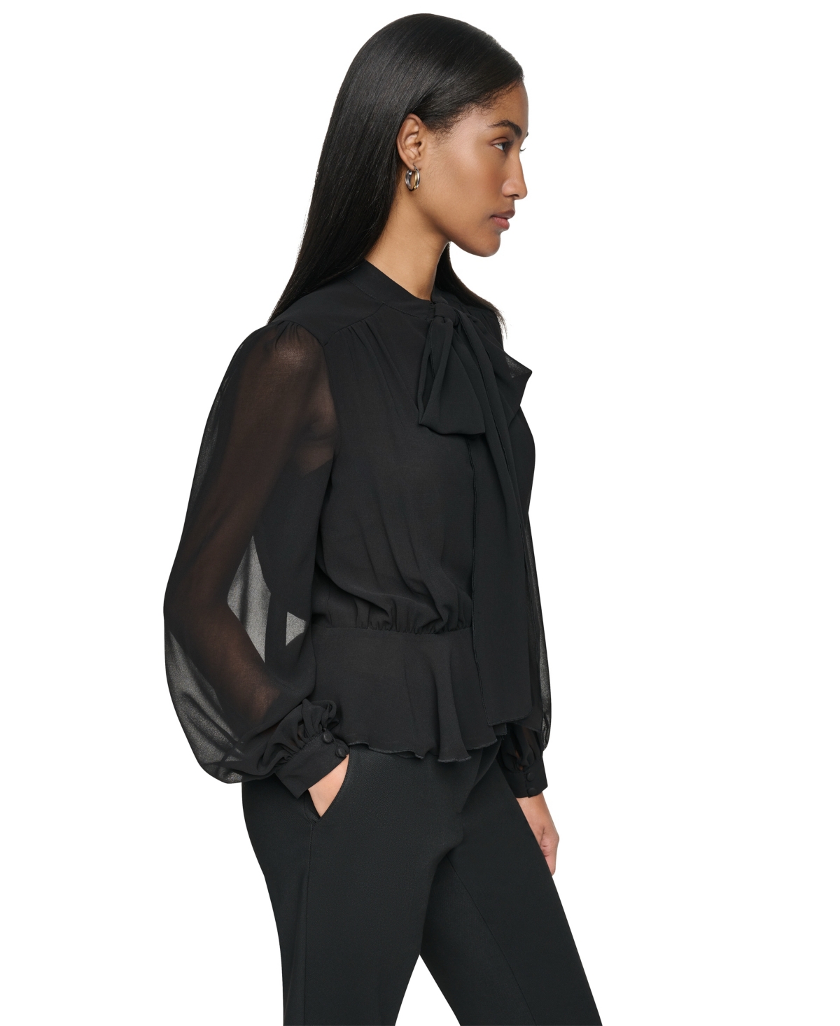 Dkny Women's Tie-Neck Long-Sleeve Blouse with Cami Top