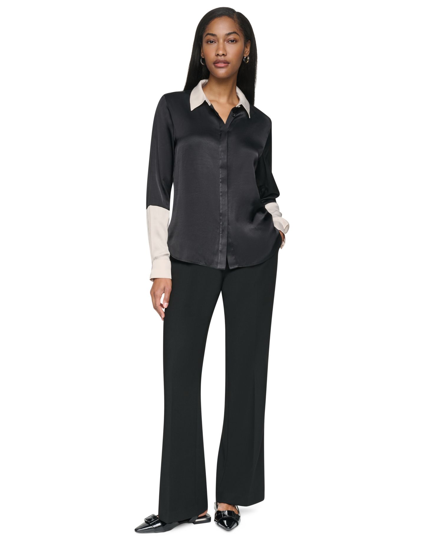 Women's Park Satin Colorblock Long-Sleeve Blouse
