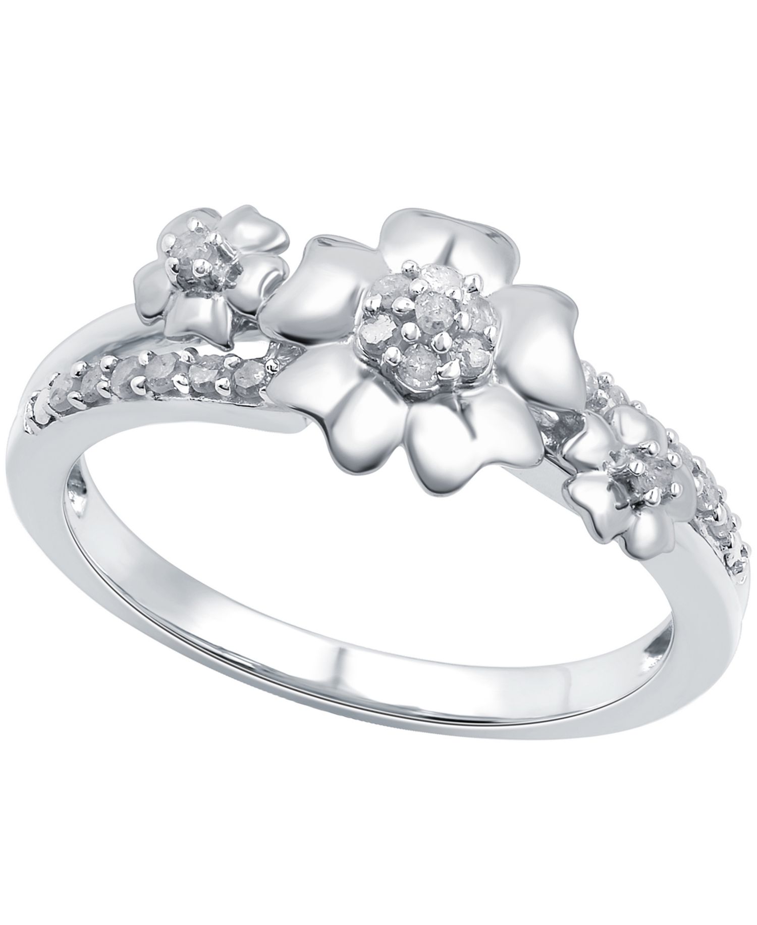 Diamond Flower Ring (1/6 ct. t.w.) in Sterling Silver