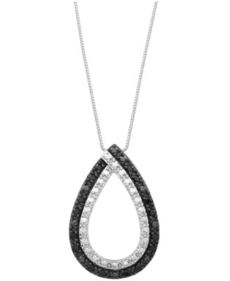 Black Diamond Open Teardrop 18" Pendant Necklace (1/6 ct. t.w.) in Sterling Silver