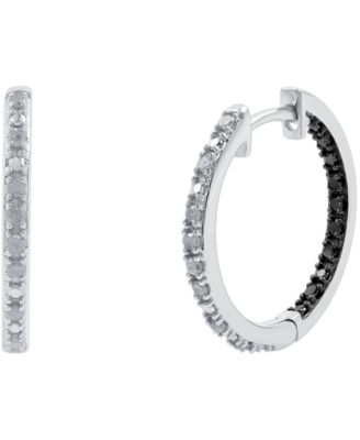 White Diamond (1/6 ct. t.w.) & Black Diamond (1/10 ct. t.w.) In & Out Small Hoop Earrings in Sterling Silver